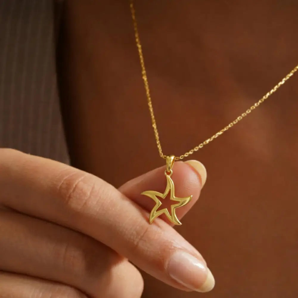 14K Gold Star Pendant Necklace Elegant Handmade Jewelry Dazzling Gift For Her - Jewelry