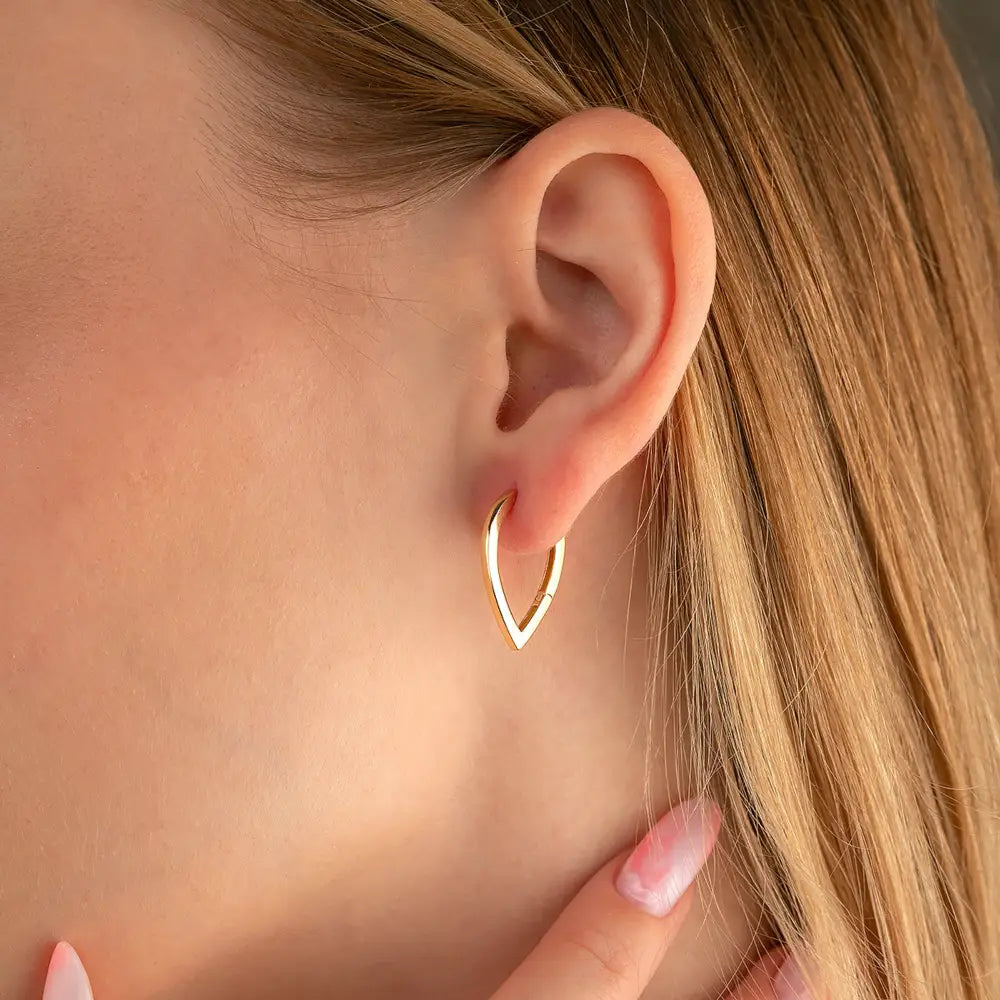 14K Gold Teardrop Triangle Earrings | Hinged Hoops Huggies - Hoop Earrings