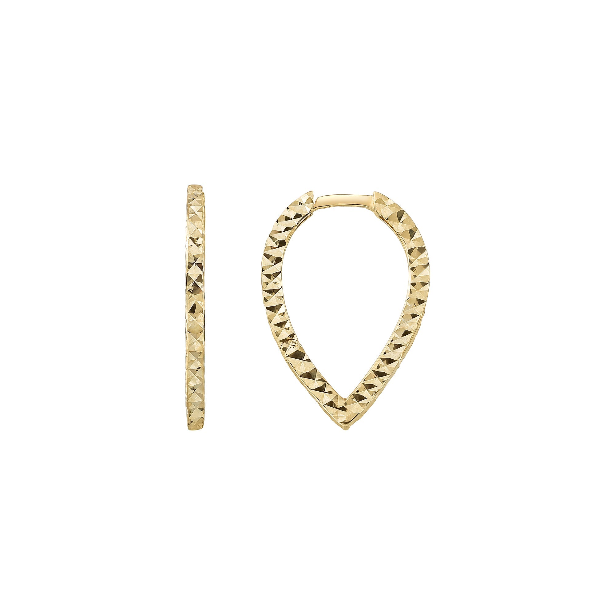 14K Gold Teardrop Triangle Hoop Earrings – Hinged Huggies Diamond Cut - Hoop Earrings