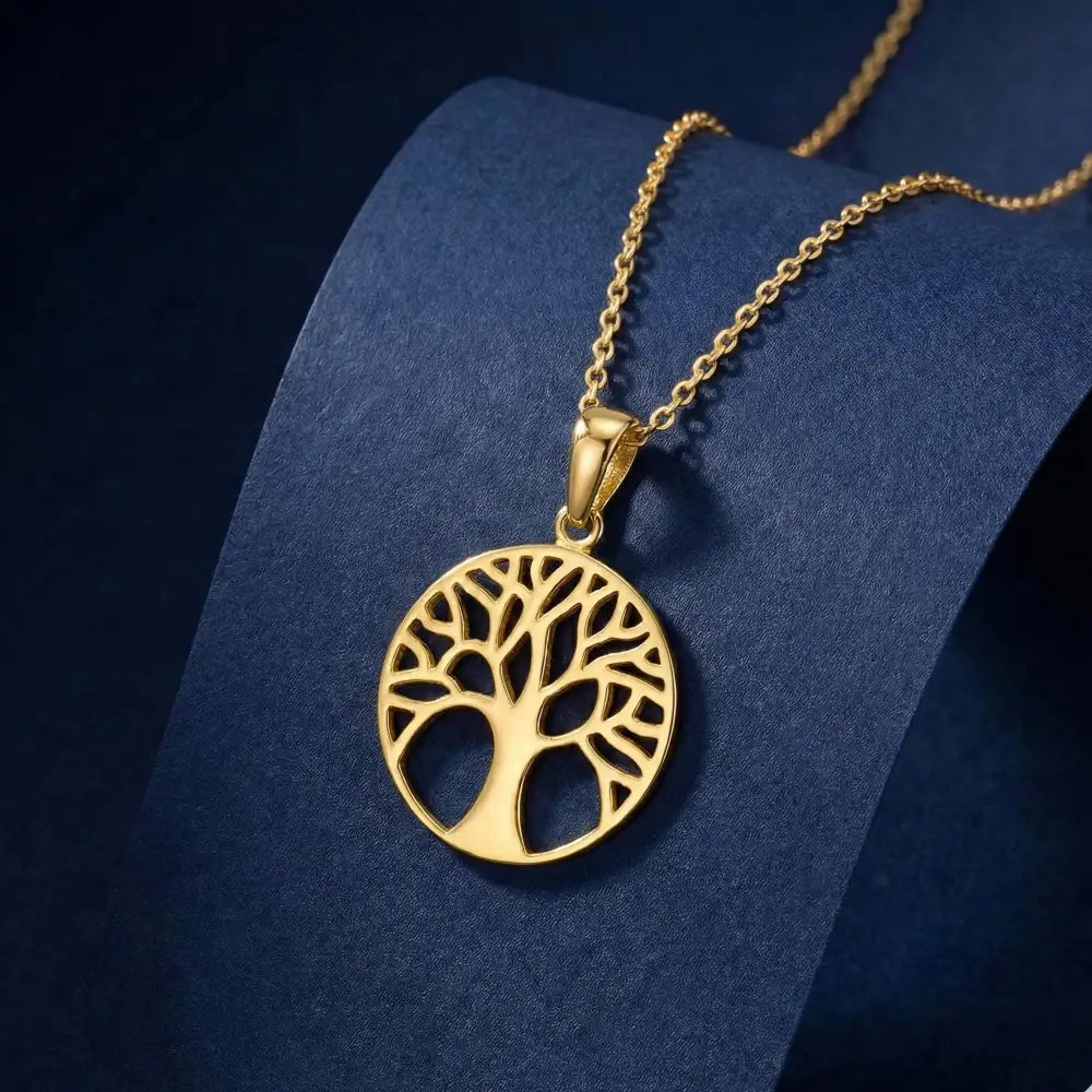 14K Gold Tree Of Life Necklace Round Pendant Minimal Gold Symbol Jewelry For Women - 10k Yellow Gold - Jewelry