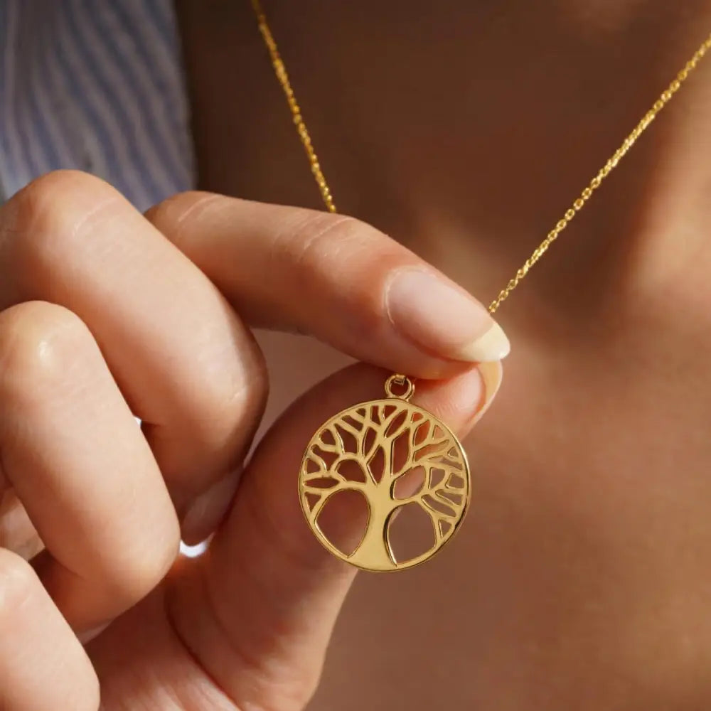 14K Gold Tree Of Life Necklace Round Pendant Minimal Gold Symbol Jewelry For Women - 10k Yellow Gold - Jewelry