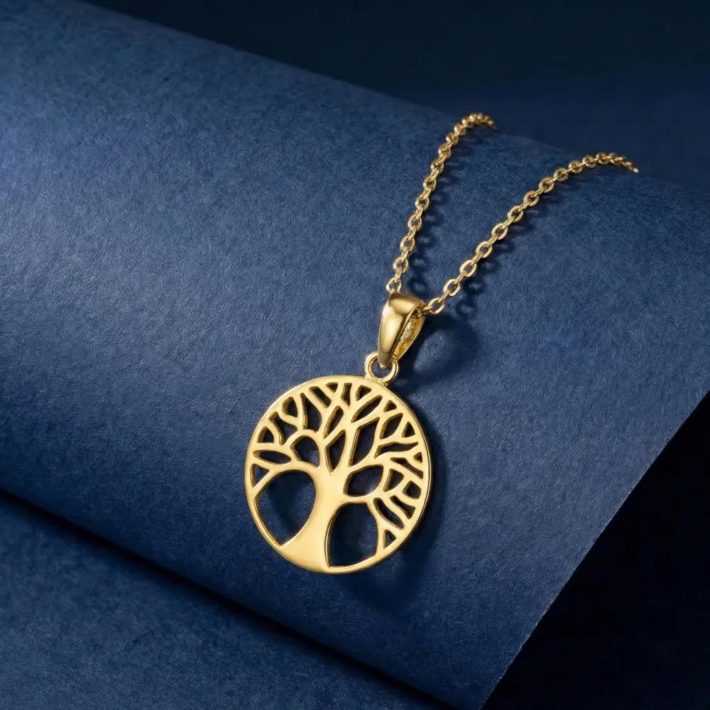 14K Gold Tree Of Life Necklace Round Pendant Minimal Gold Symbol Jewelry For Women - 10k Yellow Gold - Jewelry
