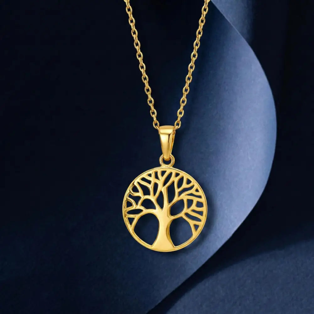 14K Gold Tree Of Life Necklace Round Pendant Minimal Gold Symbol Jewelry For Women - 10k Yellow Gold - Jewelry