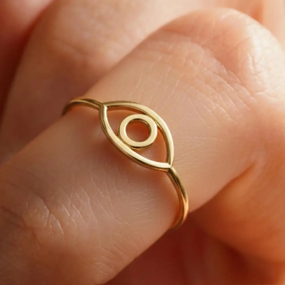 14K Handmade Evil Eye Ring Gold Symbol of Protection with Simple Elegant Design