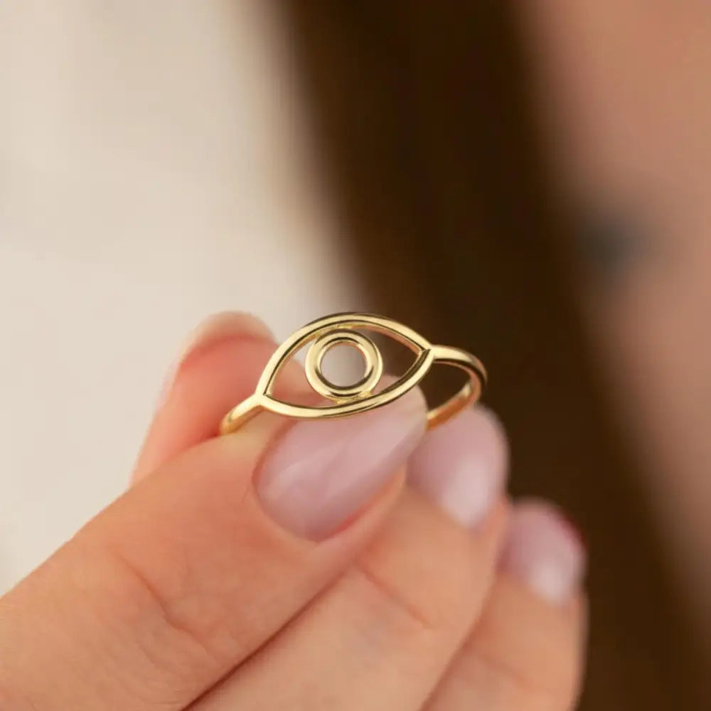 14K Handmade Evil Eye Ring Gold Symbol of Protection with Simple Elegant Design