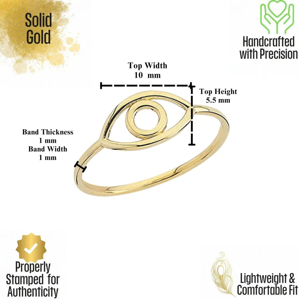 14K Handmade Evil Eye Ring Gold Symbol of Protection with Simple Elegant Design