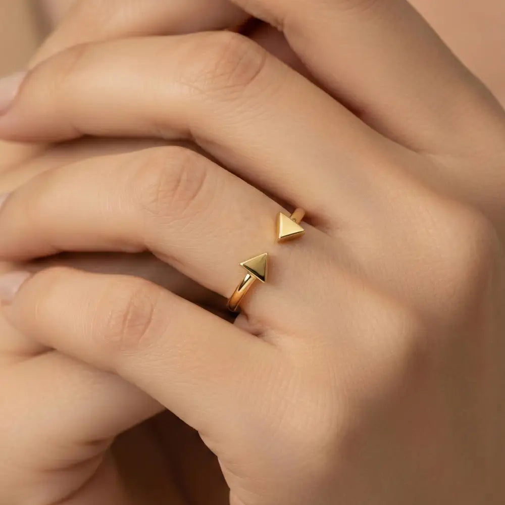 14K Handmade Gold Double Arrow Ring Trendy Minimalist Design with Geometric Shape