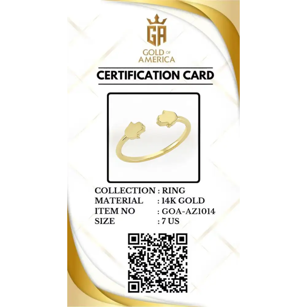 14K Handmade Gold Double Hamsa Ring Minimalist Adjustable Protective Open Band Design - Jewelry