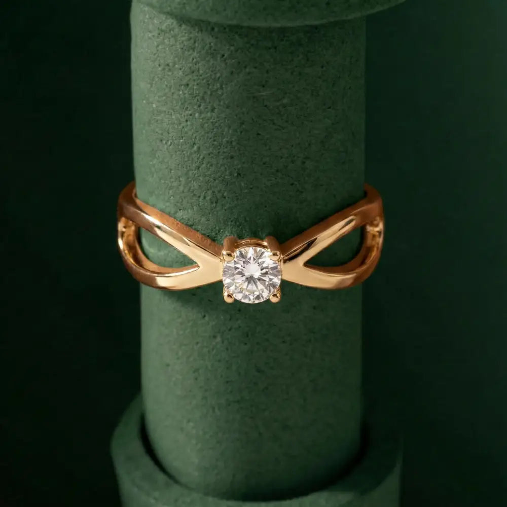 14K Handmade Gold Infinity Ring with CZ Stone Modern Open Shank Solitaire Design