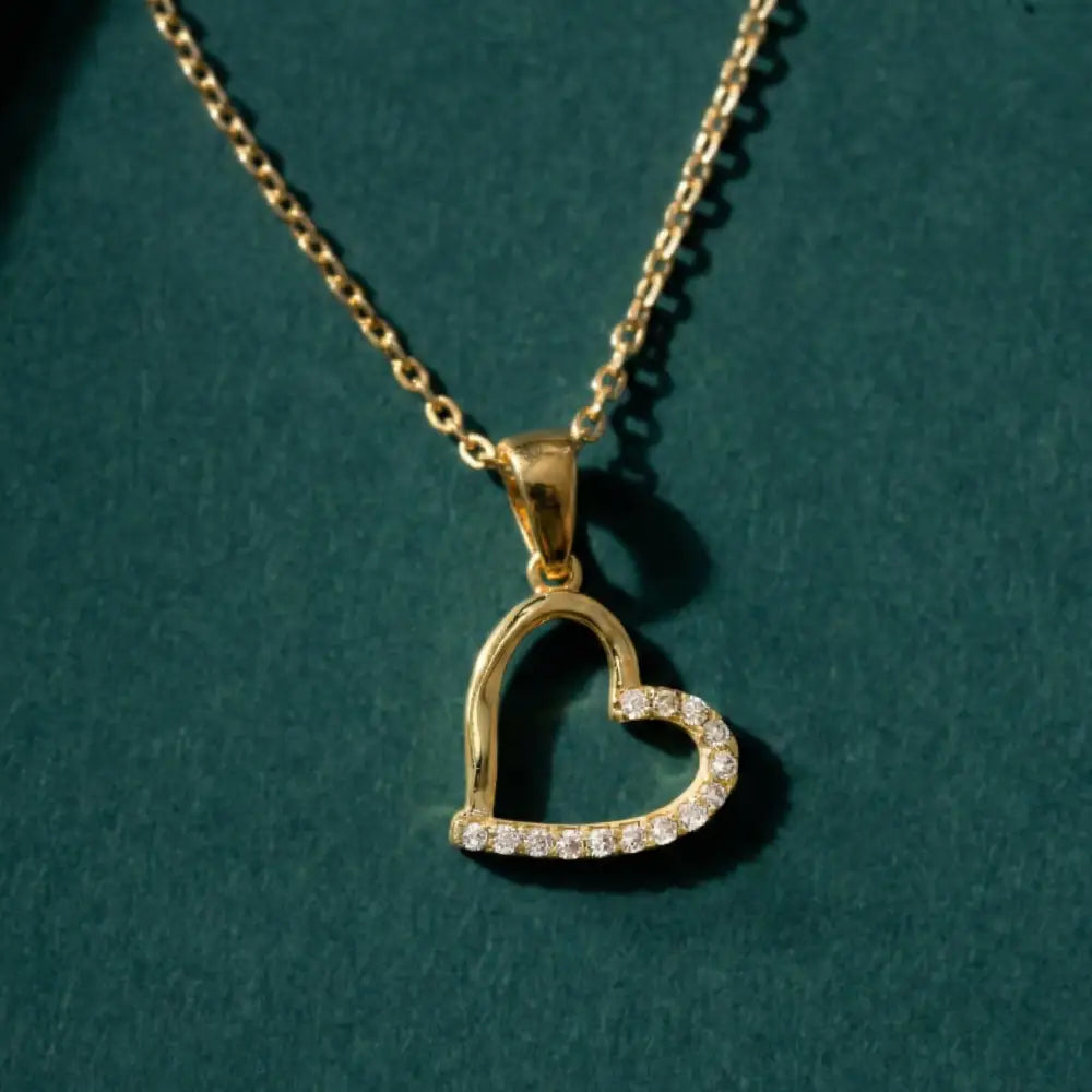 14K Handmade Gold Open Heart Necklace With Cz Stones Minimal Elegant Love Pendant - Jewelry