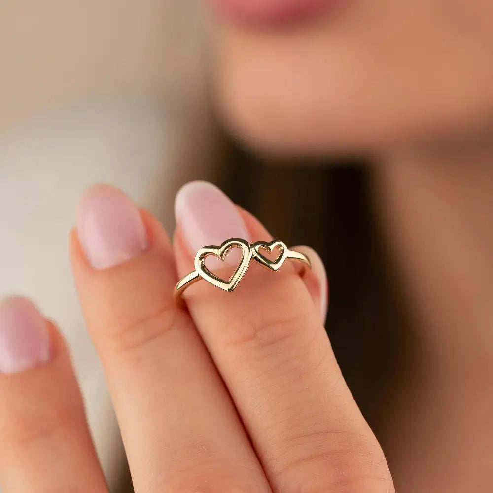 14K Handmade Gold Ring with Double Heart Design Elegant Love Symbol for Her