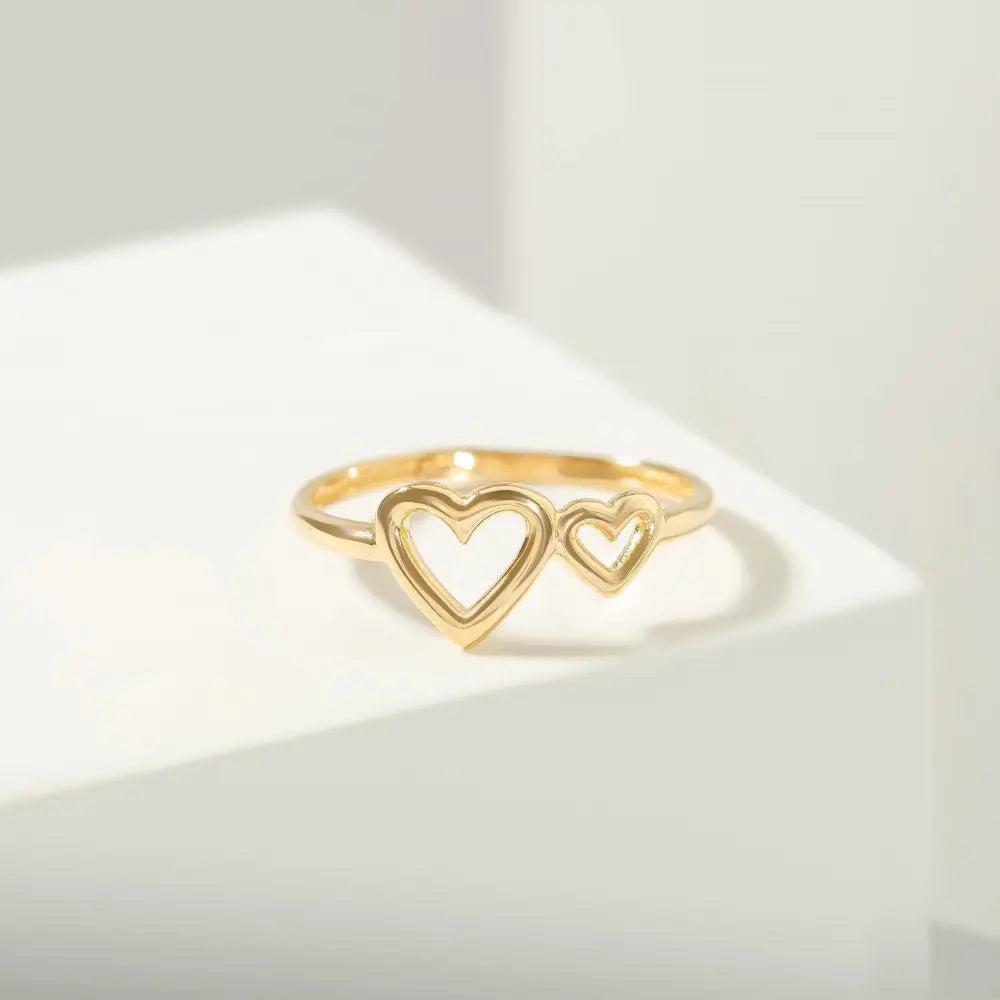 14K Handmade Gold Ring with Double Heart Design Elegant Love Symbol for Her