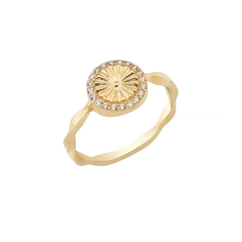 14K Handmade Gold Ring with Radiant Center & Diamond Halo Elegant Sparkling Jewelry