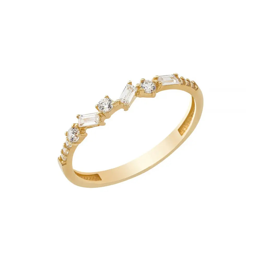 14K Handmade Gold Ring with Round and Baguette Diamonds Elegant Diamond Band for Women