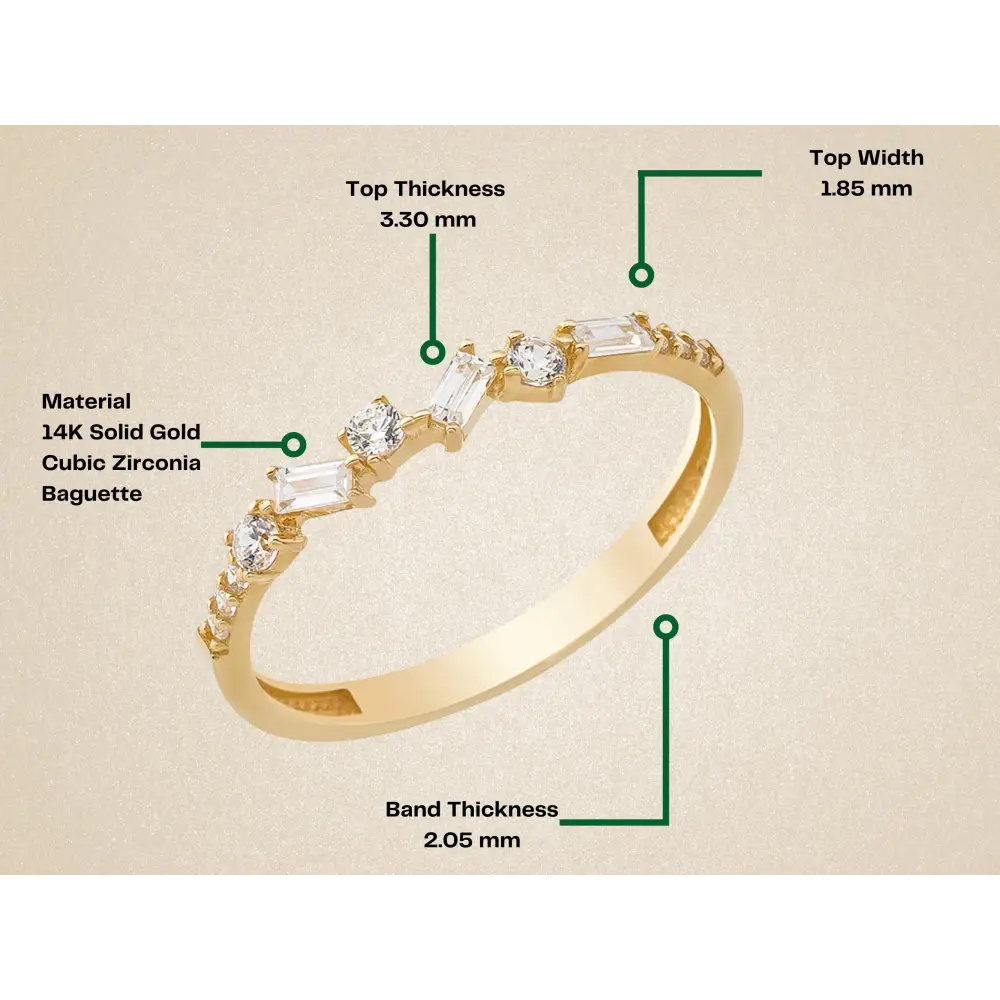 14K Handmade Gold Ring with Round and Baguette Diamonds Elegant Diamond Band for Women