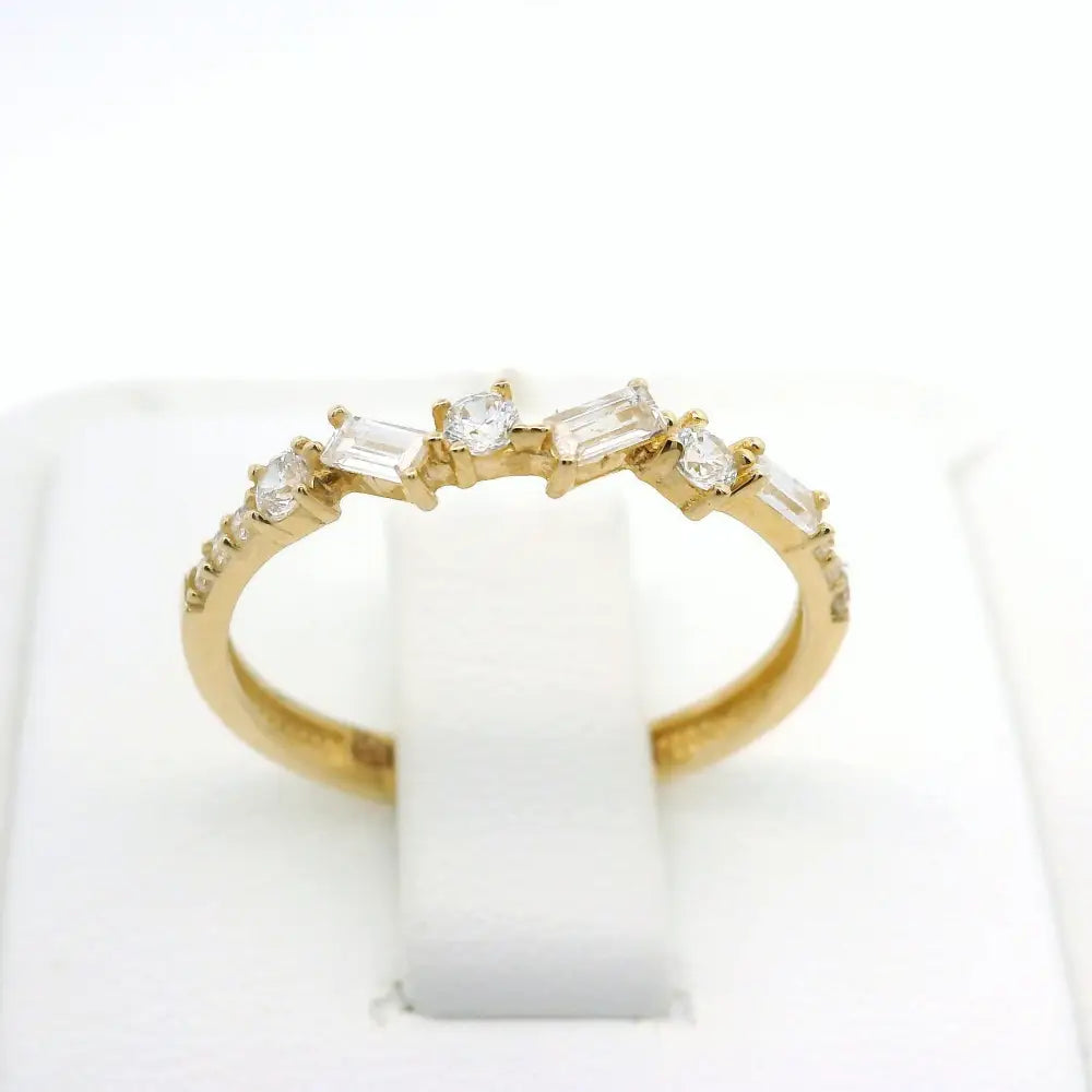 14K Handmade Gold Ring with Round and Baguette Diamonds Elegant Diamond Band for Women