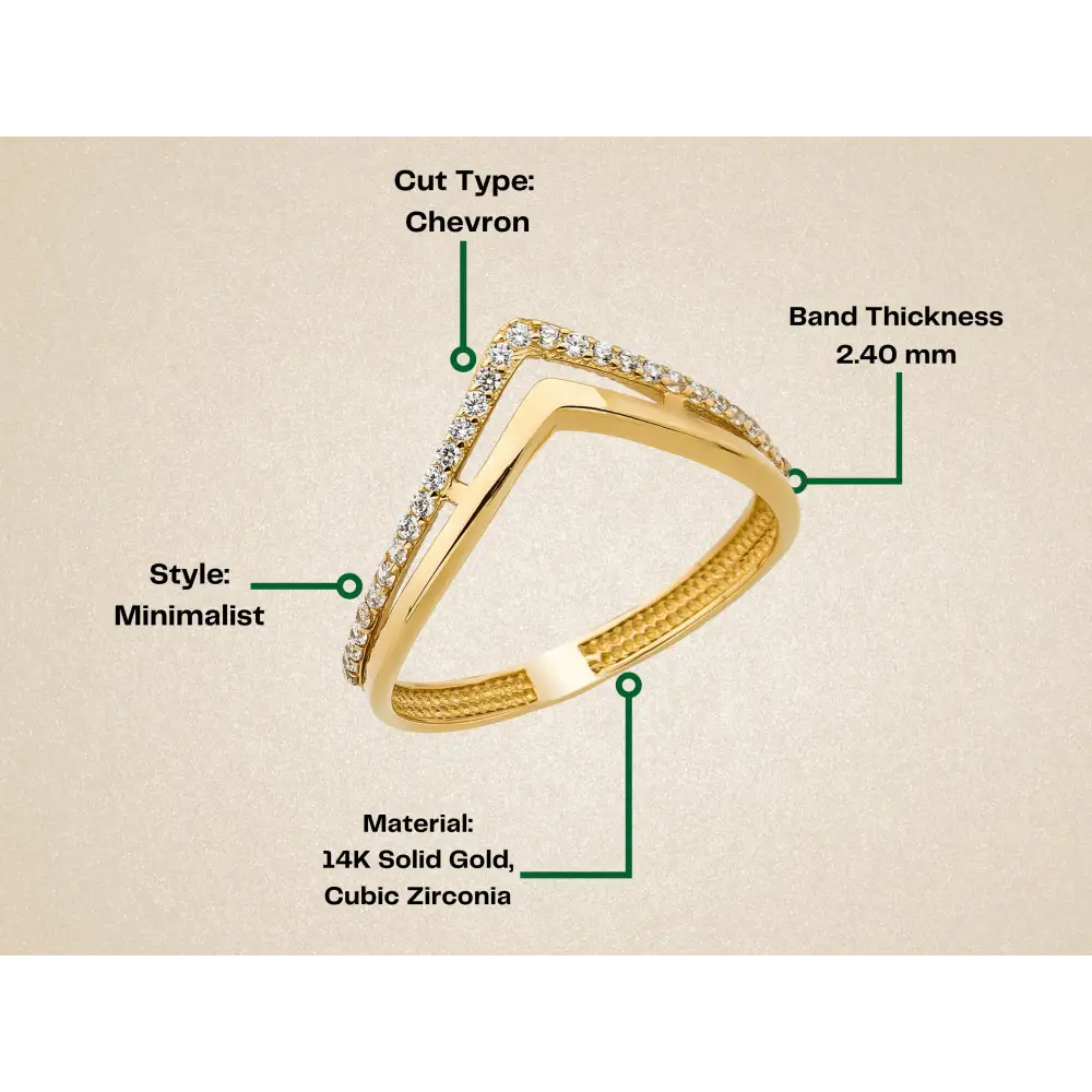 14K Handmade Gold V-Shaped Diamond Ring Elegant Twisted Design with Sparkling Stones