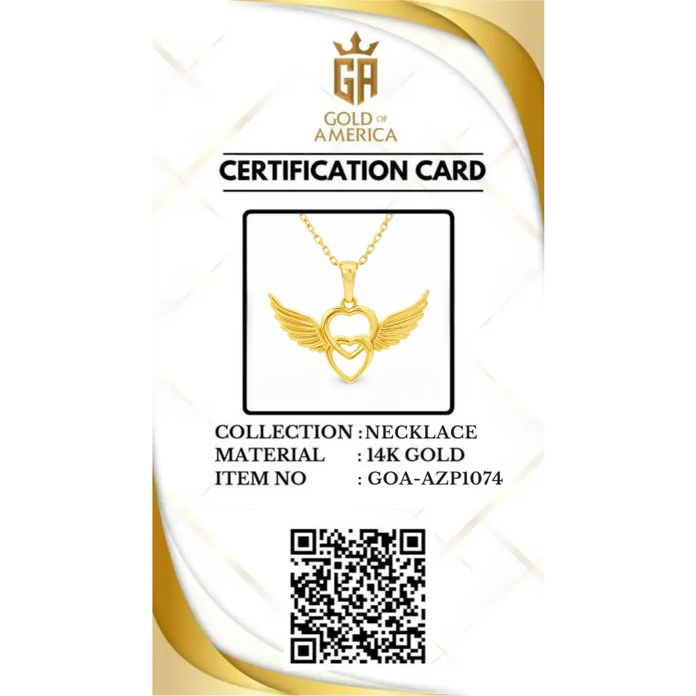 14K Solid Gold Angel Wing Heart Necklace Interlocking Love Pendant Guardian Angel Jewelry Memorial Gift Romantic