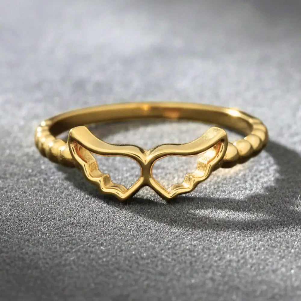 14K Solid Gold Angel Wings Ring: Sentimental Symbolic Love Forever Ring Guardian Christmas Gift