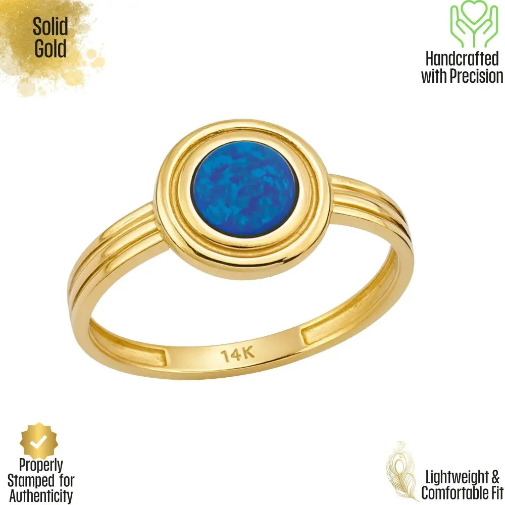14K Solid Gold Bezel Sapphire Signet Ring September Birthstone