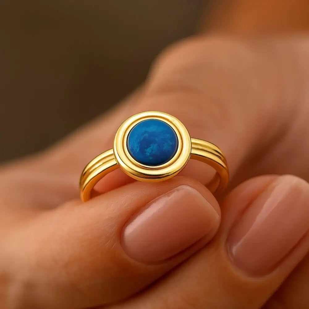 14K Solid Gold Bezel Sapphire Signet Ring September Birthstone