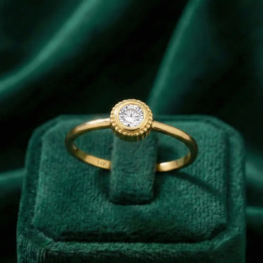 14K Solid Gold Bezel Set Ring Minimal Diamond Thin Gold Band for Everyday Jewelry