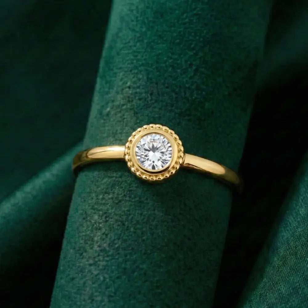 14K Solid Gold Bezel Set Ring Minimal Diamond Thin Gold Band for Everyday Jewelry