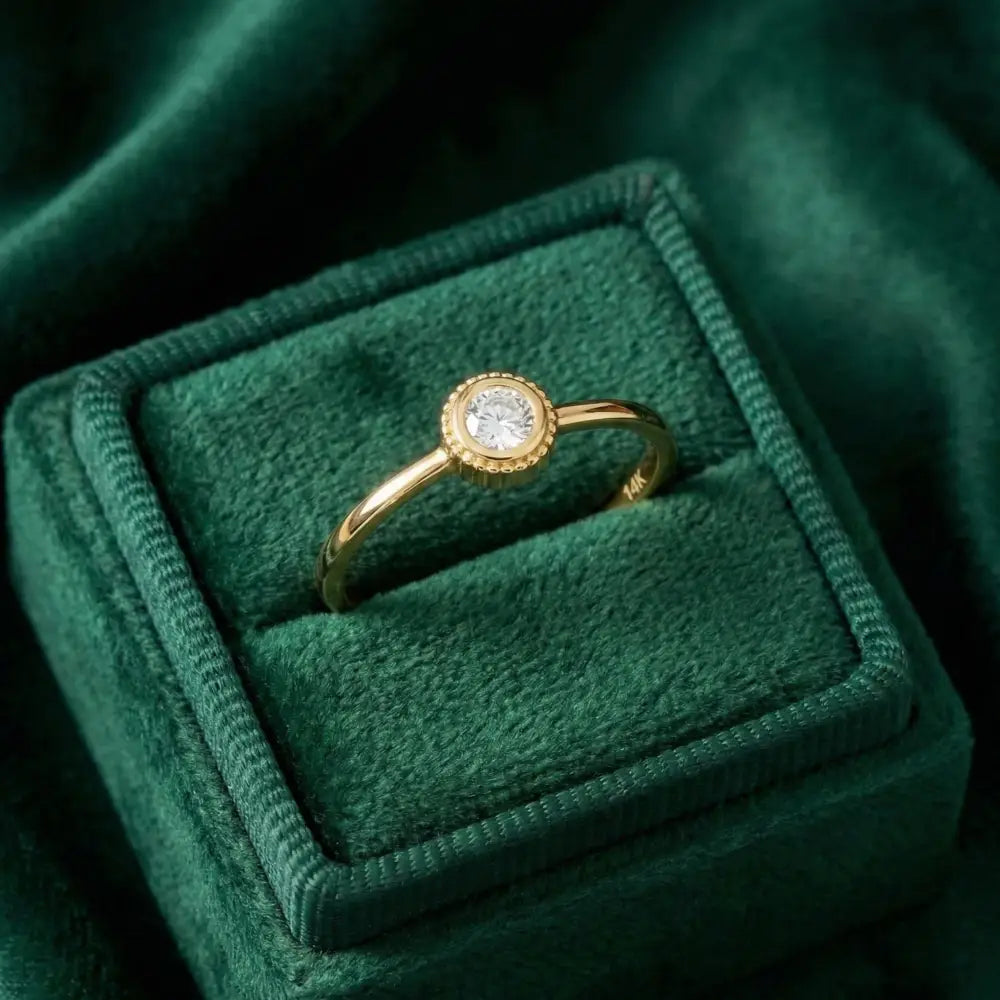 14K Solid Gold Bezel Set Ring Minimal Diamond Thin Gold Band for Everyday Jewelry
