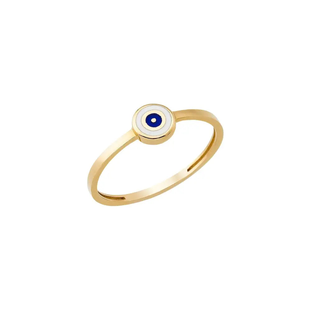 14K Solid Gold Blue Evil Eye Ring Enamel Signet Ring for Women