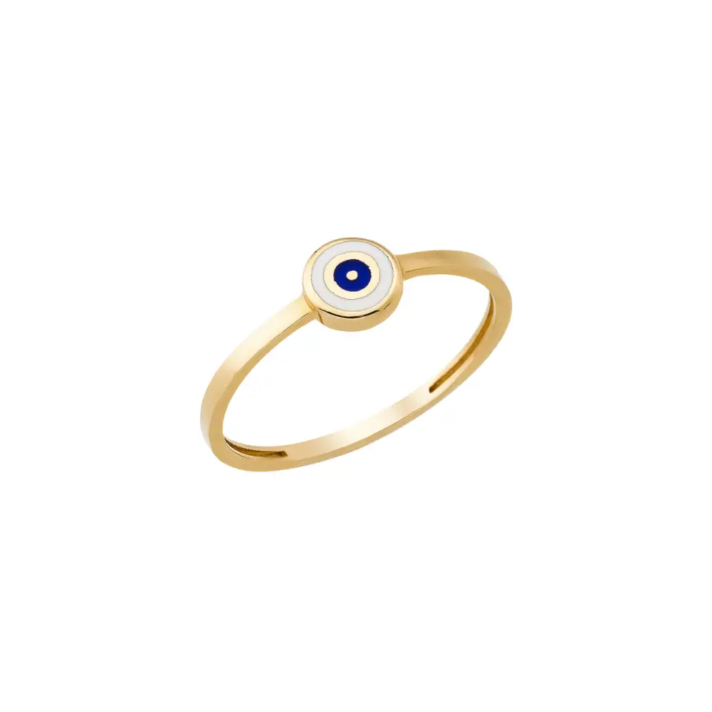 14K Solid Gold Circle Evil Eye Ring White - Rings