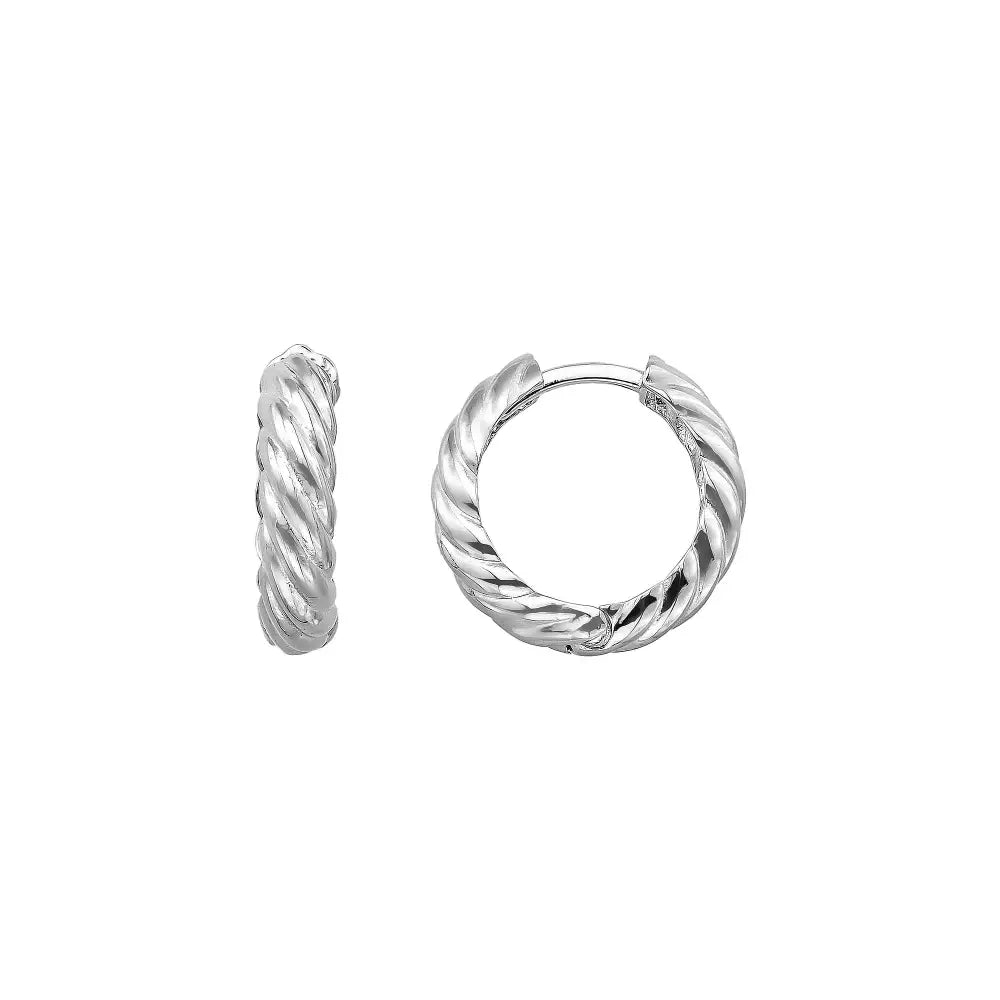 14K Solid Gold Croissant Dome Huggie Earrings | Chunky Ribbed Twist Hoops for Women - Single / 14K White Gold - Hoop