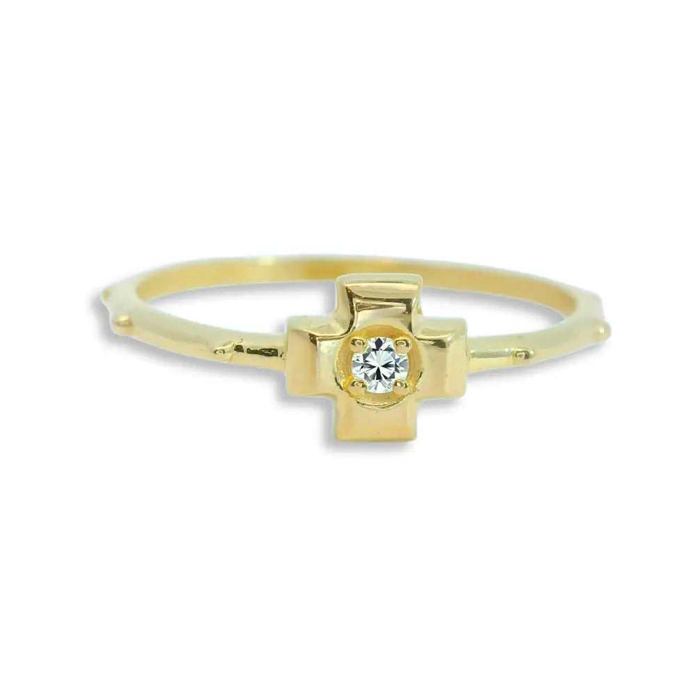 14K Solid Gold Cross Ring with Simulated Diamond – Christian Faith Jewelry Religious