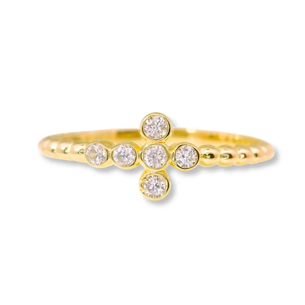 14K Solid Gold Cross Ring with Simulated Diamond – Faith Jewelry Christian Gift for Women