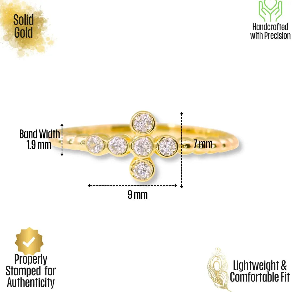 14K Solid Gold Cross Ring with Simulated Diamond – Faith Jewelry Christian Gift for Women