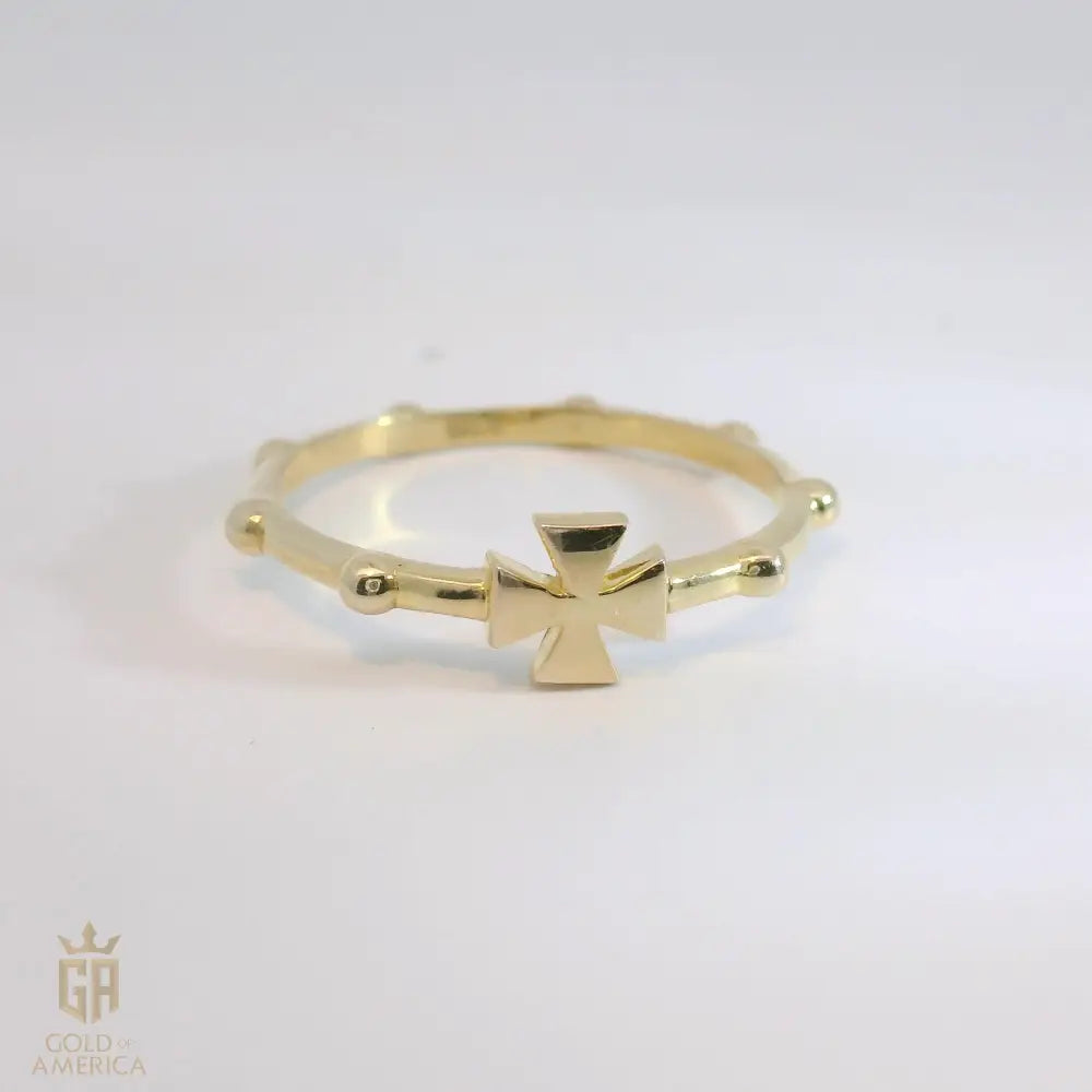 14K Solid Gold Cross Rosary Ring Christian Gift for Women & Men
