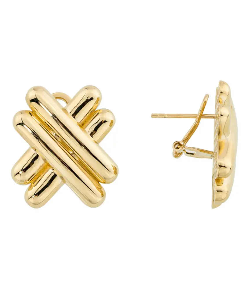 14K Solid Gold Crossover Omega Back Post Earrings - Earrings
