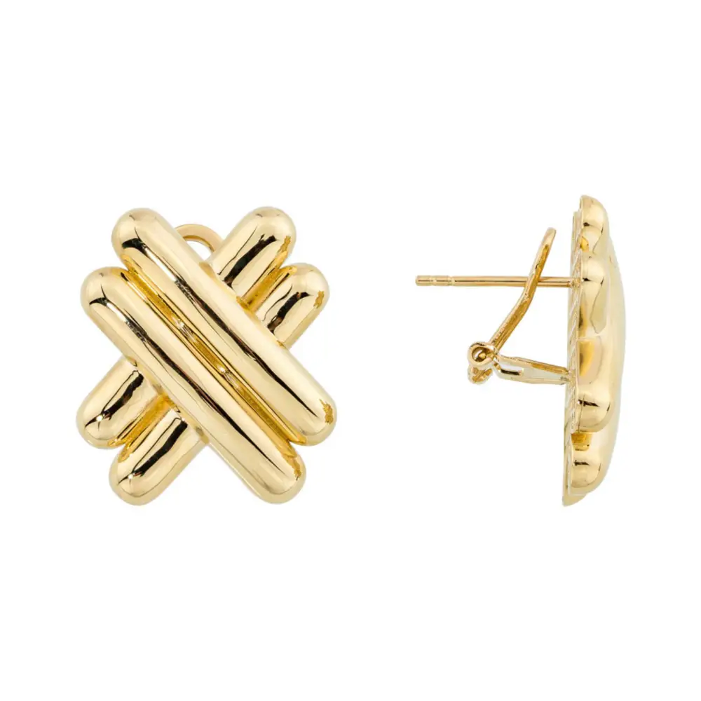14K Solid Gold Crossover Omega Back Post Earrings - Earrings