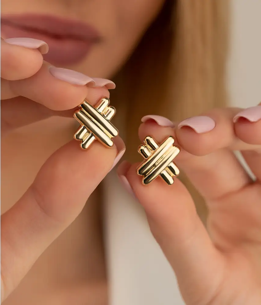 14K Solid Gold Crossover Omega Back Post Earrings - Earrings