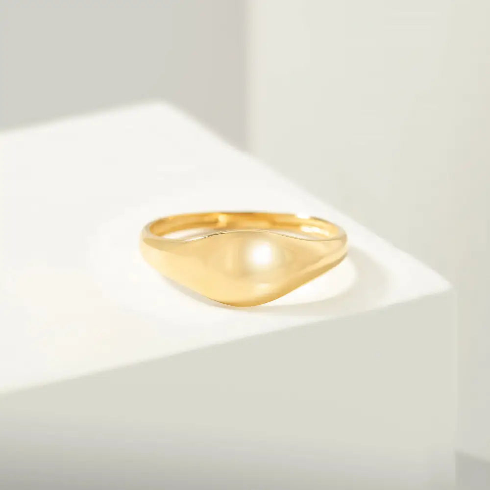 14K Solid Gold Curve Dome Gold Ring - Rings