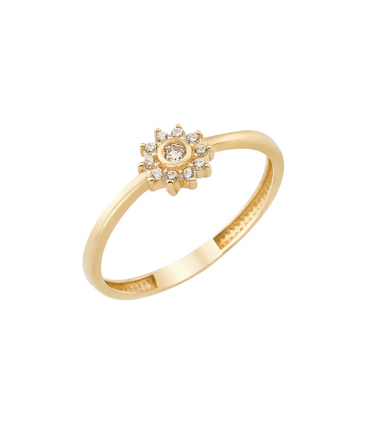 14K Solid Gold Dainty Flower CZ Ring - Rings