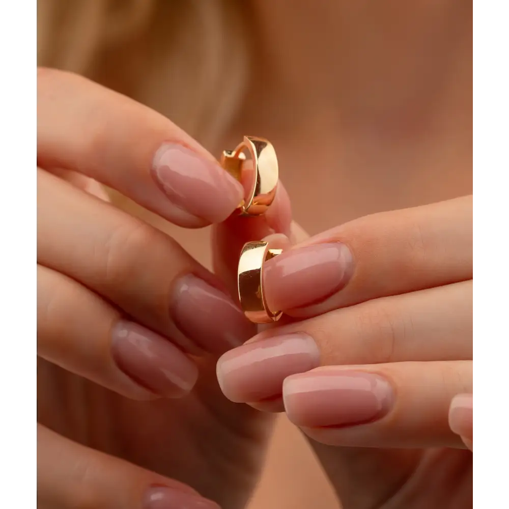 14K Solid Gold Dainty Hoop Huggies Earrings - Earrings