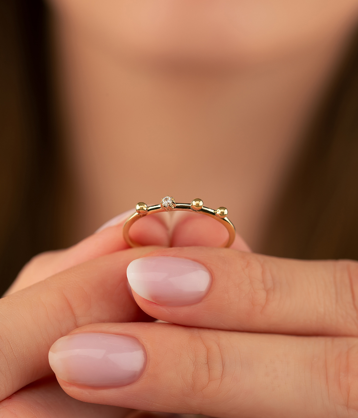 14K Solid Gold Dainty Stackable Ring - Women