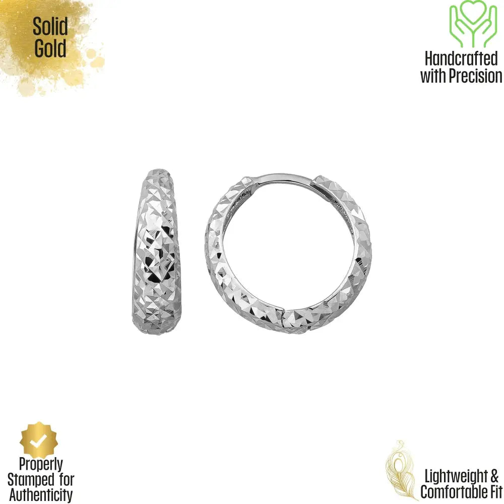 14K Solid Gold Diamond-Cut Dome Huggie Hoop Earrings | Wide Hoops for Women - Hoop Earrings