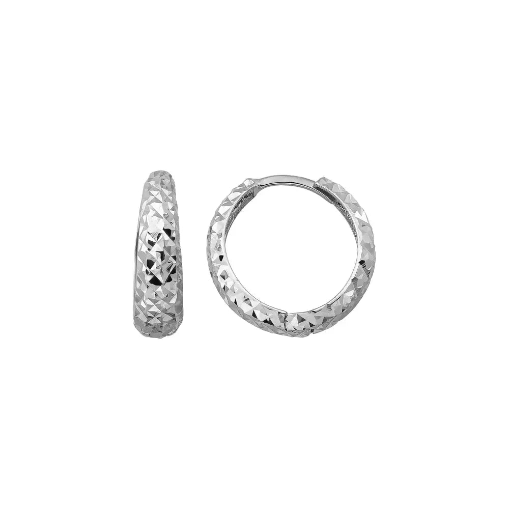 14K Solid Gold Diamond-Cut Dome Huggie Hoop Earrings | Wide Hoops for Women - Single (1 Earring) / 14K White Gold