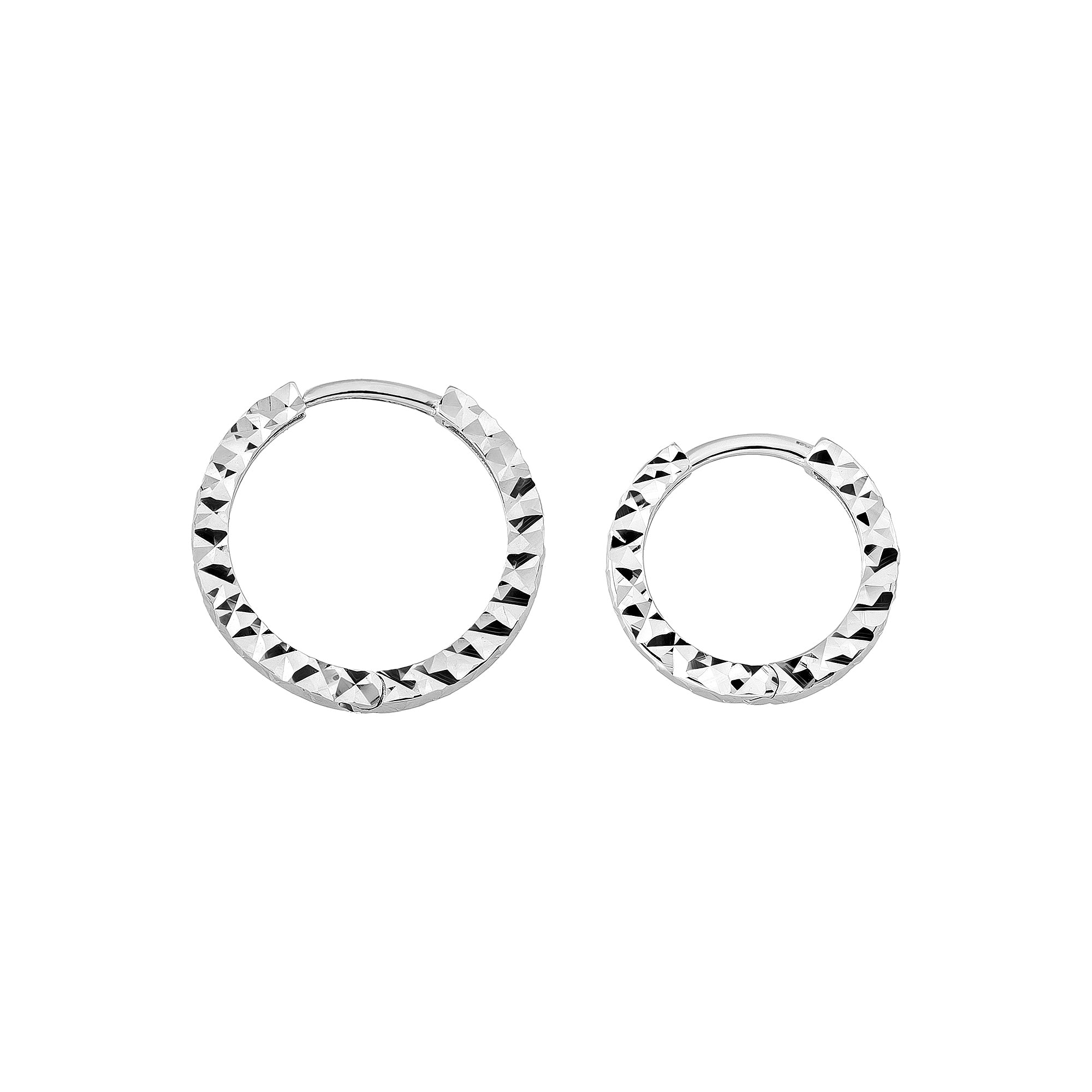14K Solid Gold Diamond-Cut Huggie Hoop Earrings | 10.8mm & 13.5mm Hoops for Women - Hoop Earrings