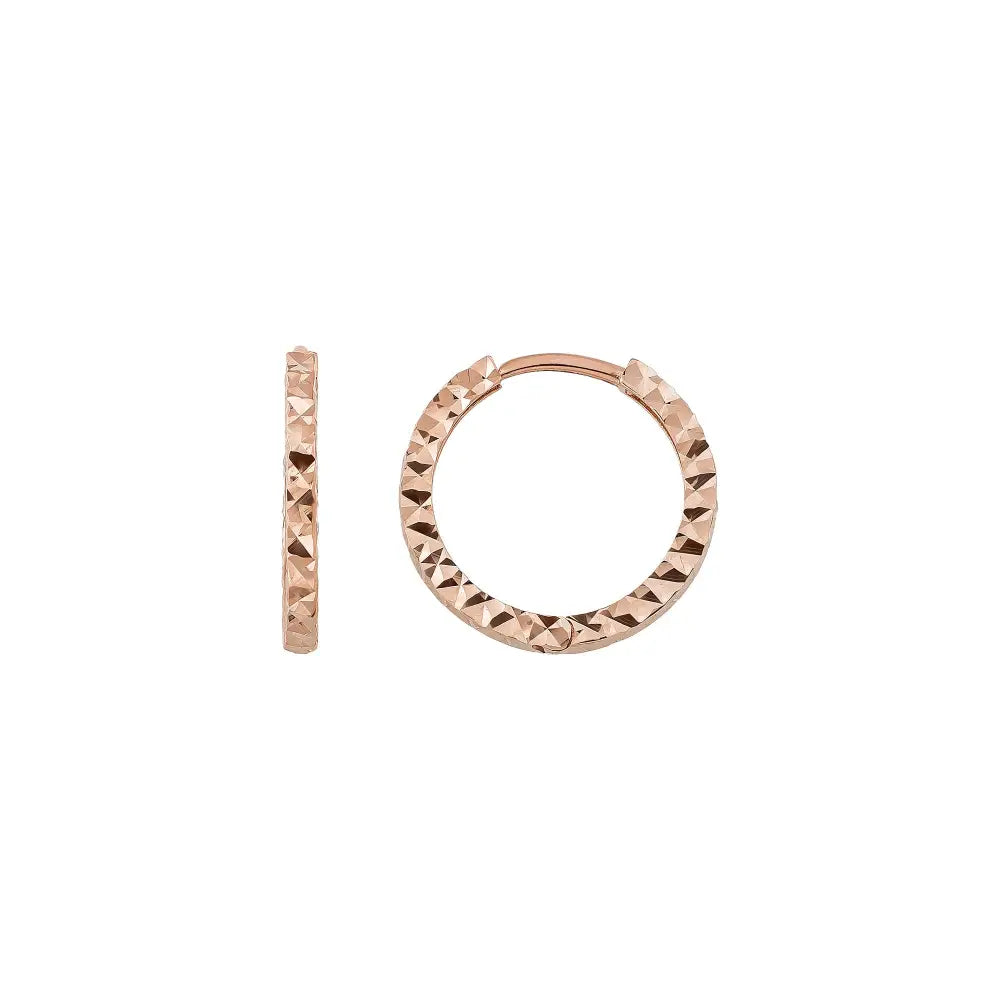 14K Solid Gold Diamond-Cut Huggie Hoop Earrings | 10.8mm & 13.5mm Hoops for Women - Single Small / 14K Rose Gold - Hoop