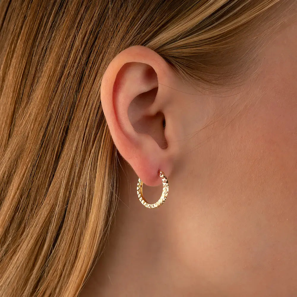 14K Solid Gold Diamond-Cut Huggie Hoop Earrings | 10.8mm & 13.5mm Hoops for Women - Hoop Earrings