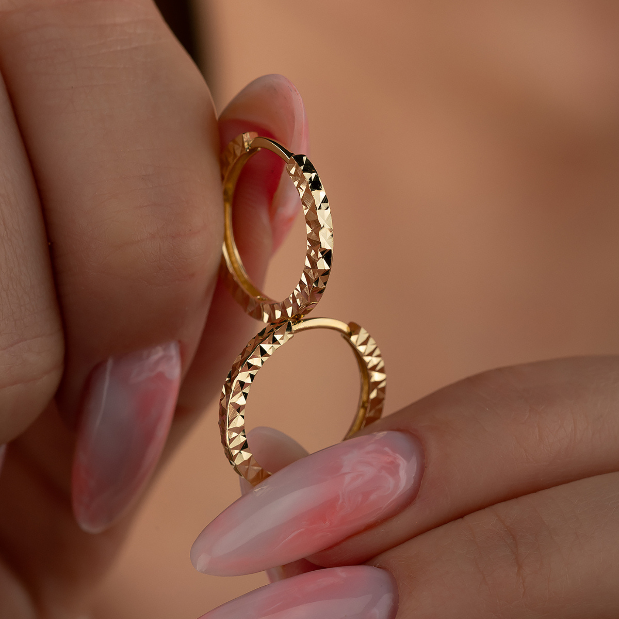 14K Solid Gold Diamond-Cut Huggie Hoop Earrings | 10.8mm & 13.5mm Hoops for Women - Hoop Earrings