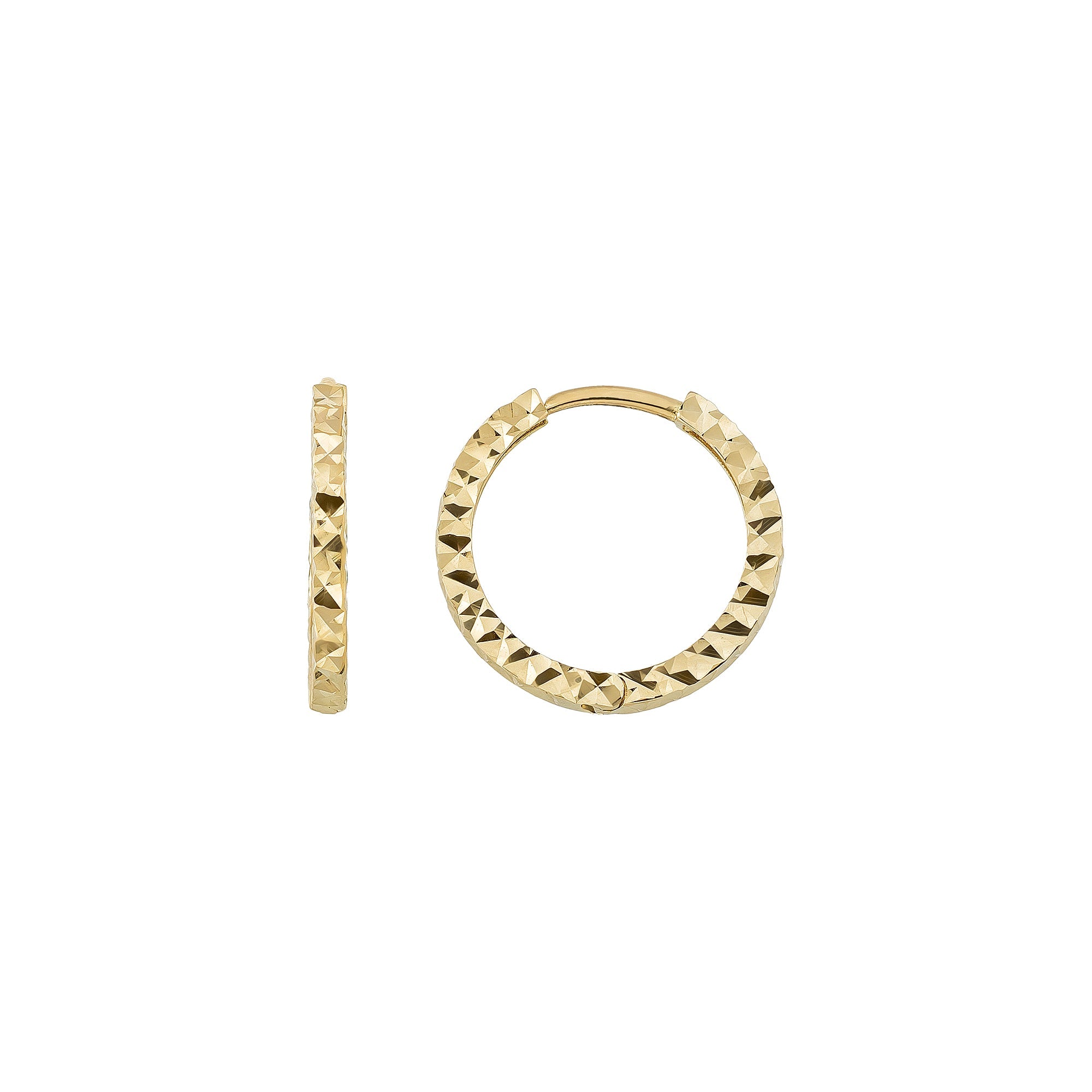 14K Solid Gold Diamond-Cut Huggie Hoop Earrings | 10.8mm & 13.5mm Hoops for Women - Single Small / 14K Yellow Gold