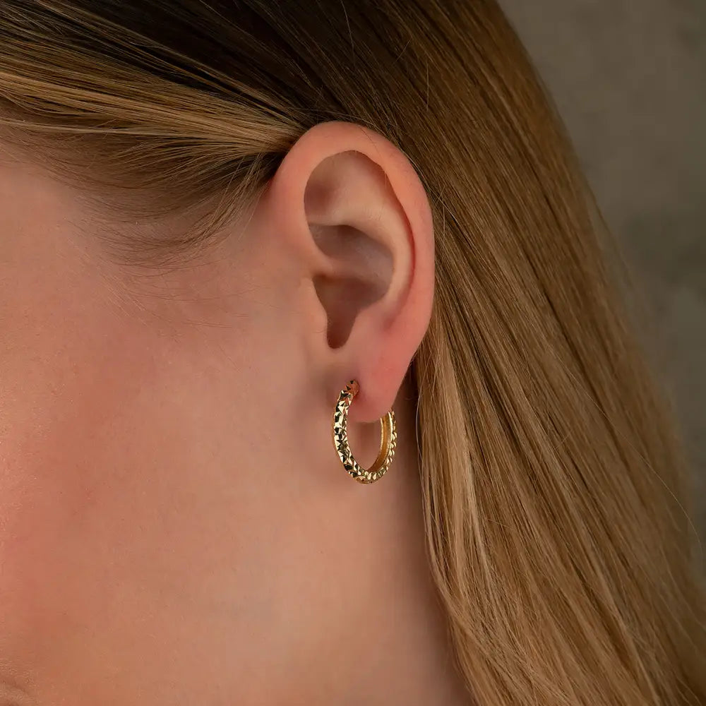 14K Solid Gold Diamond-Cut Huggie Hoop Earrings | 10mm & 12mm Statement Hoops for Women - Hoop Earrings